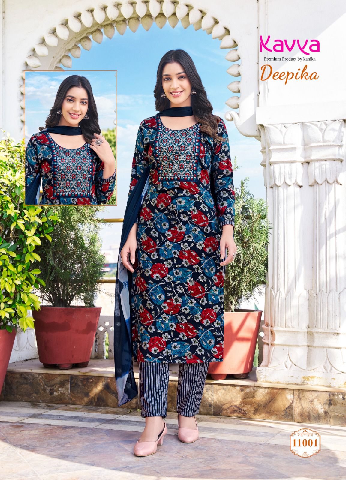 Deepika Vol 11 By Kavya Straight Cut Embroidery Kurti With Bottom Dupatta Wholesale Market
